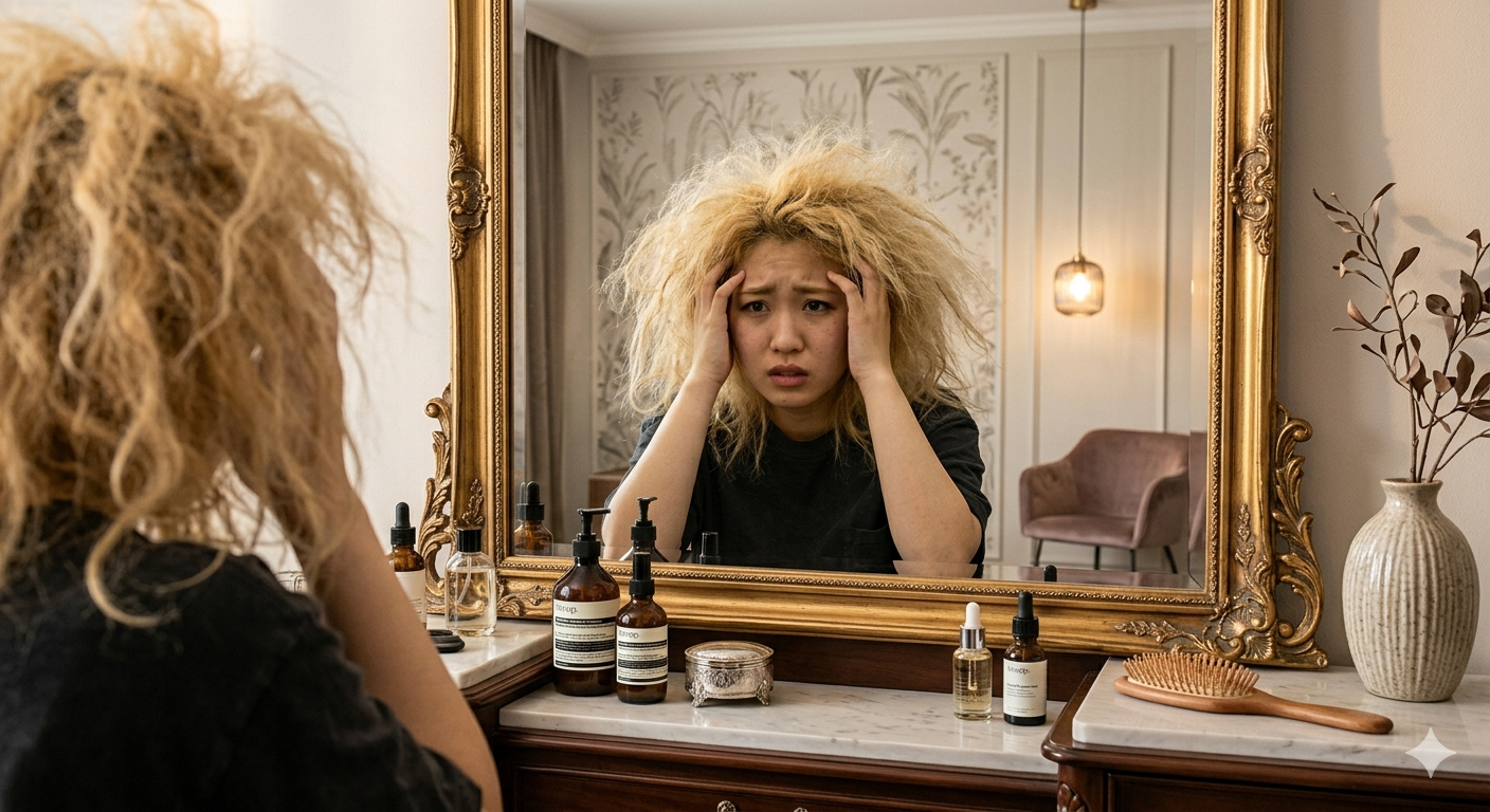 全頭ブリーチ毛の朝が変わる!くせ毛ストレス解消へ。本町アボカドヘアーの縮毛矯正。女性/20代